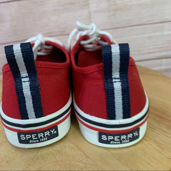 Sperry Red Canvas Top Sider Sneakers Size 7.5 - Picture 5 of 8